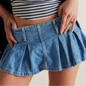 Free People Micro Mini Denim Skort Ocean Blue
